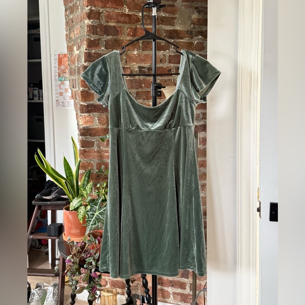Sage green velvet baby doll dress by Rewind, Size M